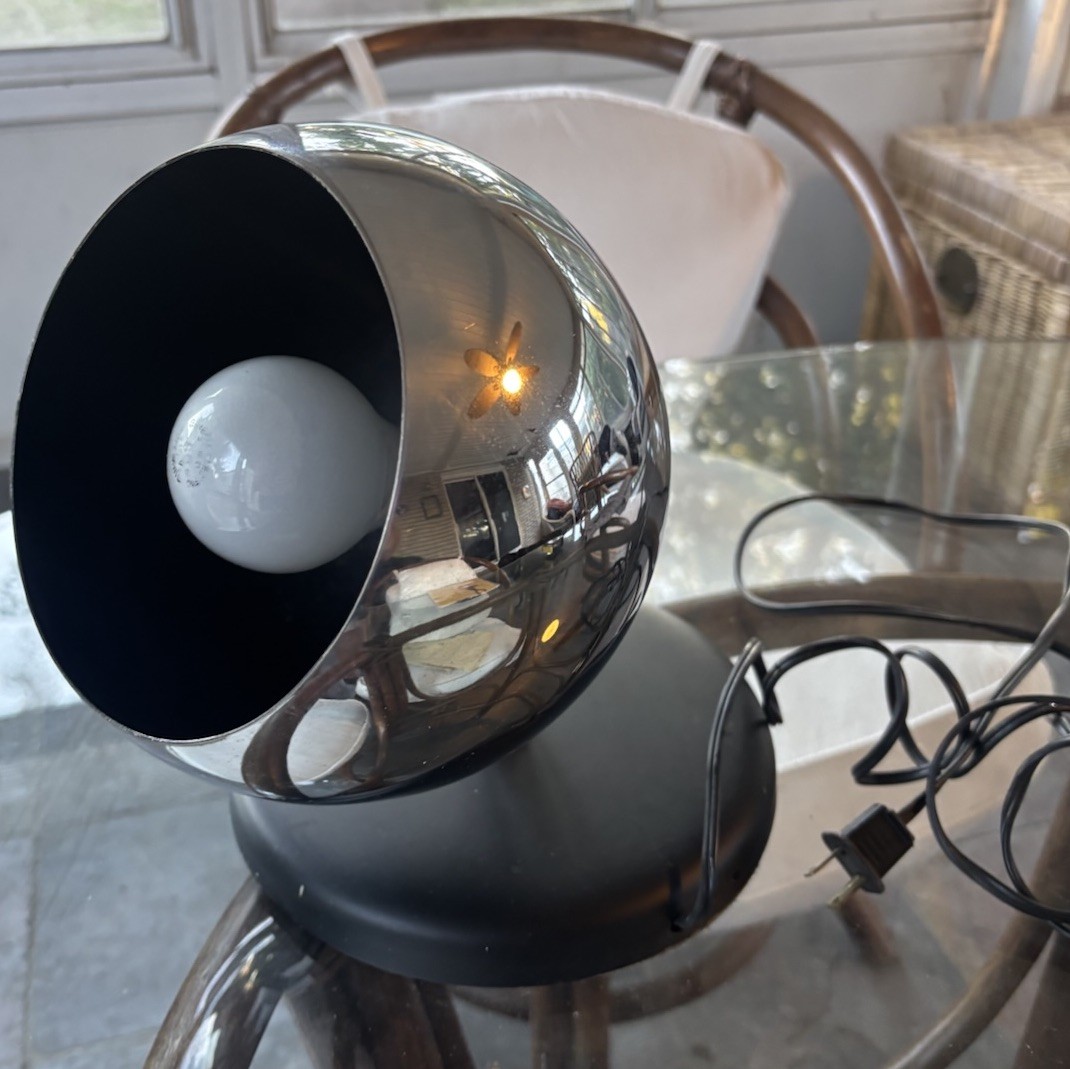 Koch & Lowy Omi Stamped Vintage MCM Orb Chrome Eyeball Desk Lamp Space Age Works