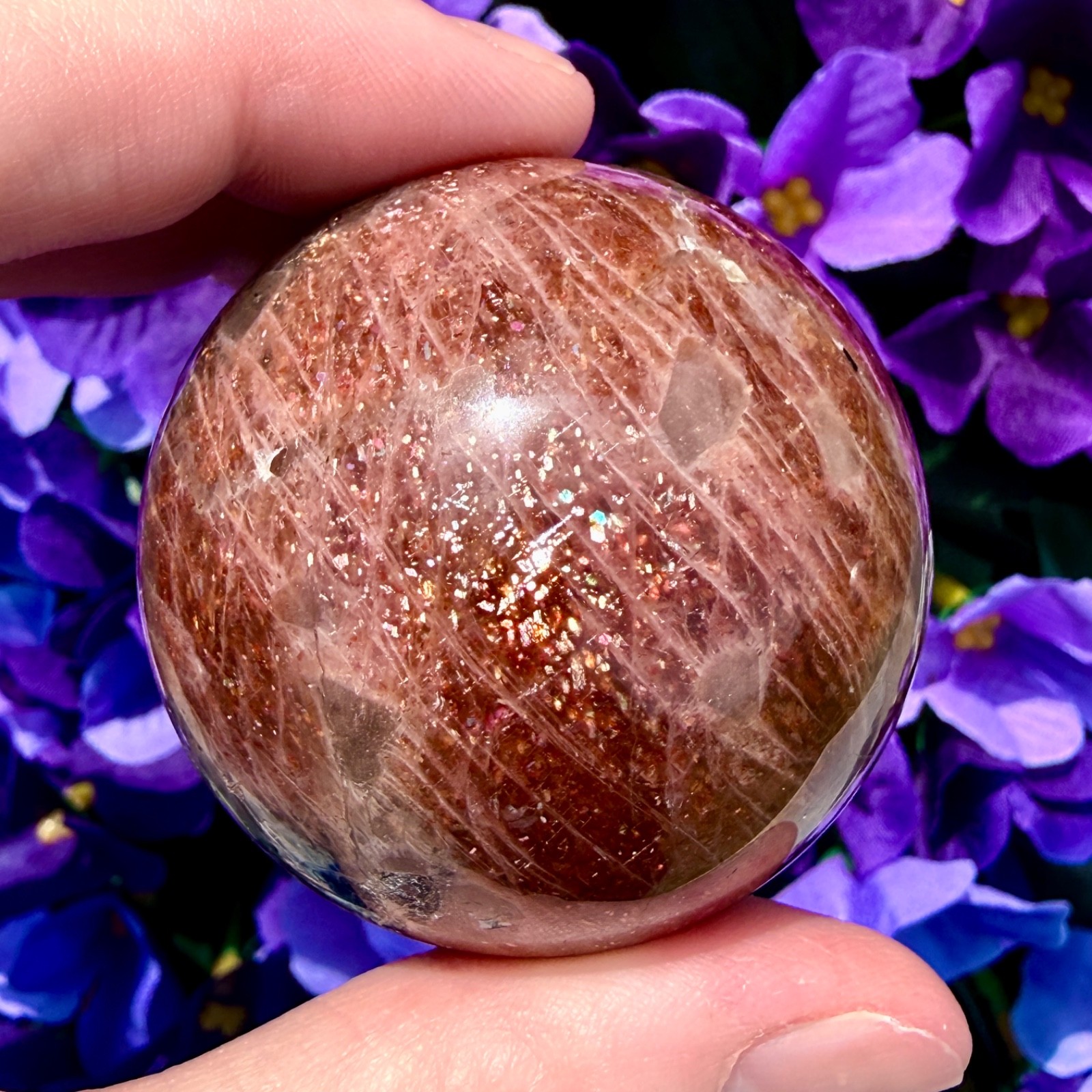 Arusha Sunstone Rainbow Confetti Feldspar Crystal Sphere High Flash Tanzania NEW
