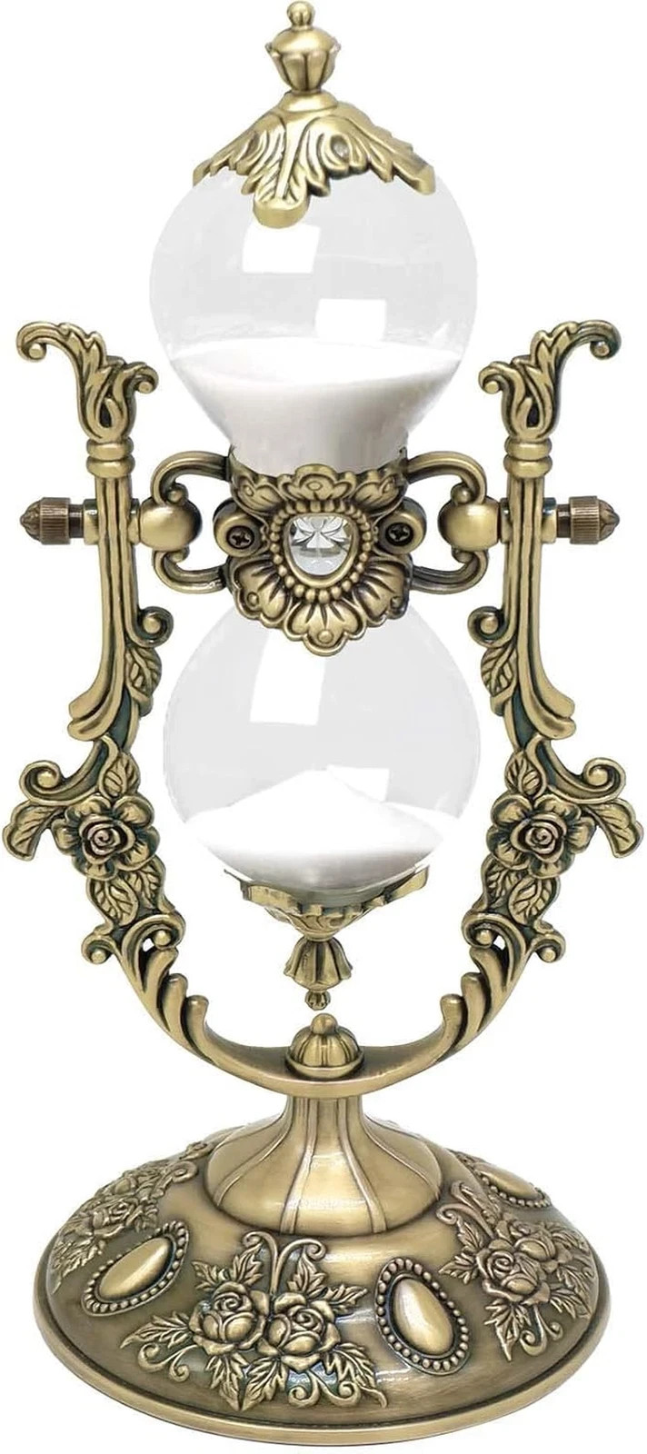 Vintage Embossed Hourglass Sand Timer Decor,360° Rotating 15 Min | Metal Antique
