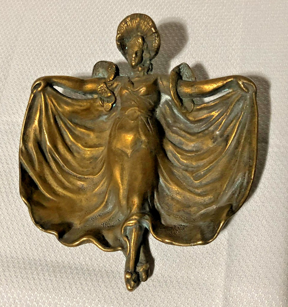 Vintage Art Nouveau/Deco Brass Ashtray French Dancer Lady Jewelry/Trinket Dish