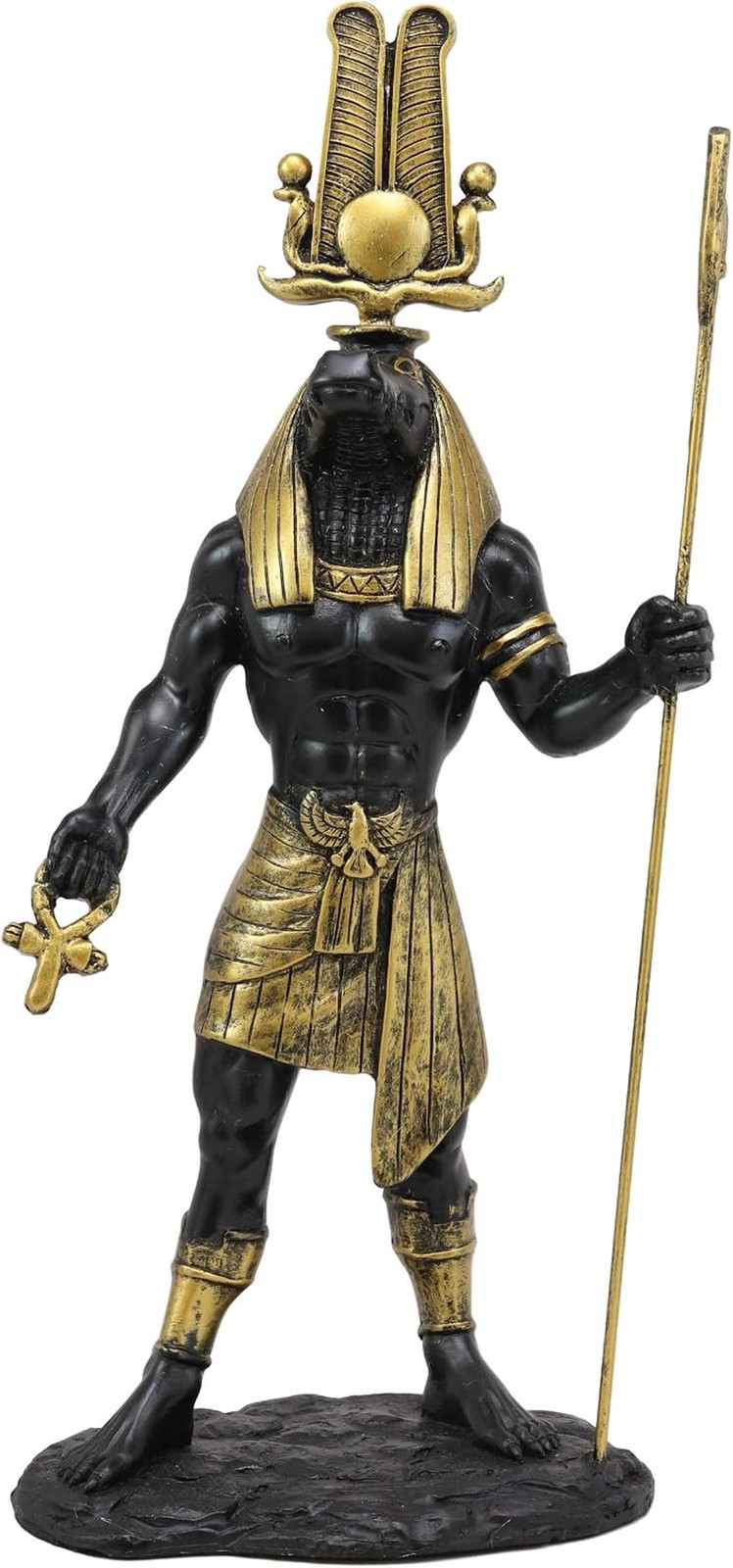 Ebros Black and Gold Egyptian Benevolent God Sobek with Crocodile Head Atef Crow