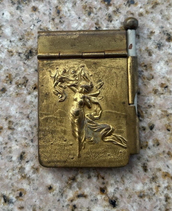 Vintage Early 1900’s Brass Pocket Notebook Embossed Fairy Decorative Design