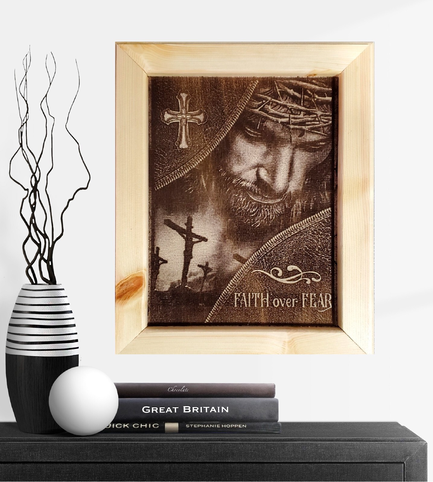 Natural Wood Engraved Jesus Picture 10x12 \