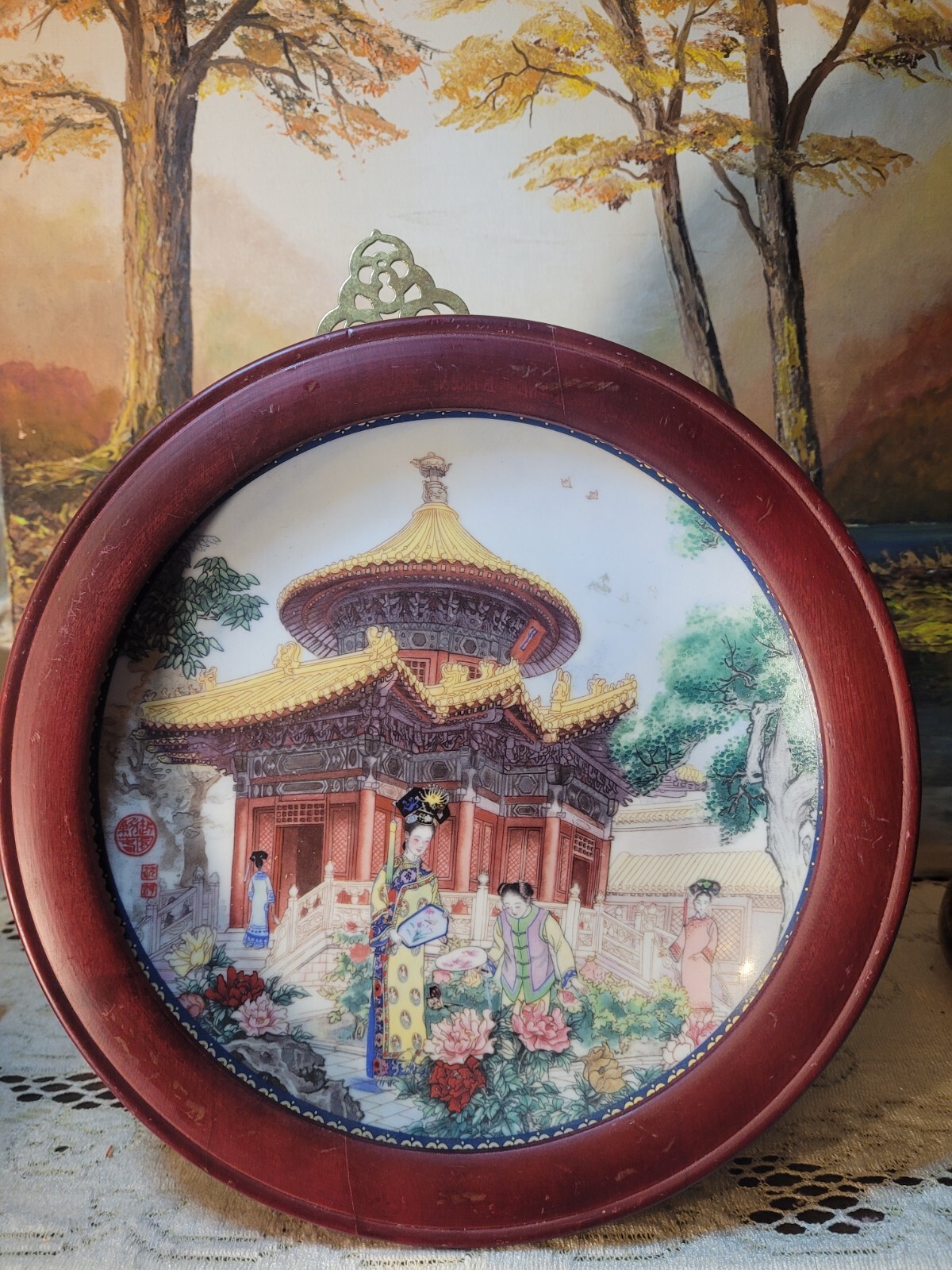 Wood Framed Forbidden City/Pavilion Of Springs Plate, Imperial Jingdezhen