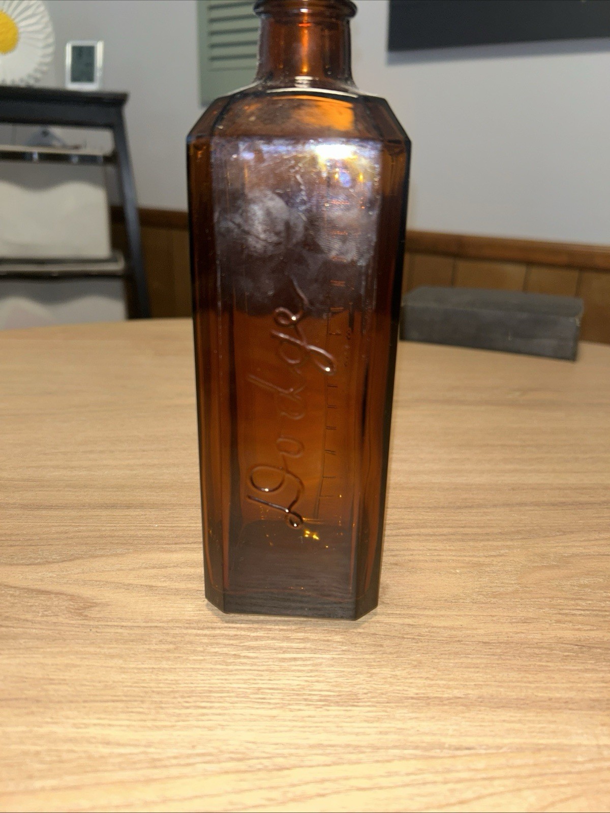Rare Vintage Dodge Embossed Amber Glass Bottle with Measured Marks 1940’s -1950