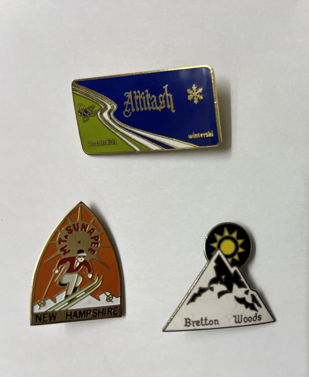 Vintage 1970s Ski Pins Lot (3) - Ski New Hampshire, Attitash, and Bretton Woods