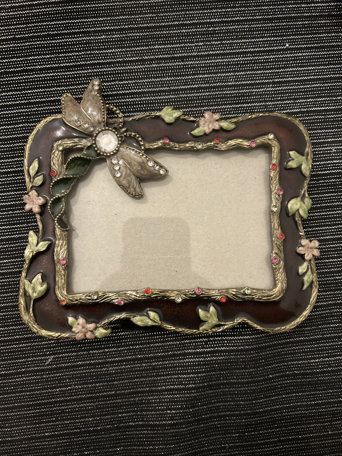 Vtg Ashleigh Manor DRAGONFLY FRAME Jeweled Pewter & Enamel
