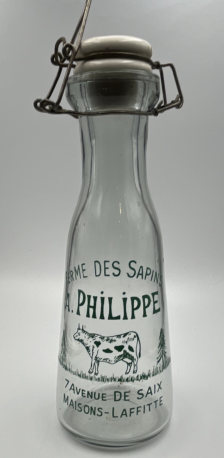 Vintage French Milk Bottle Ferme des Sapins A Philippe Maisons-Laffitte Cow