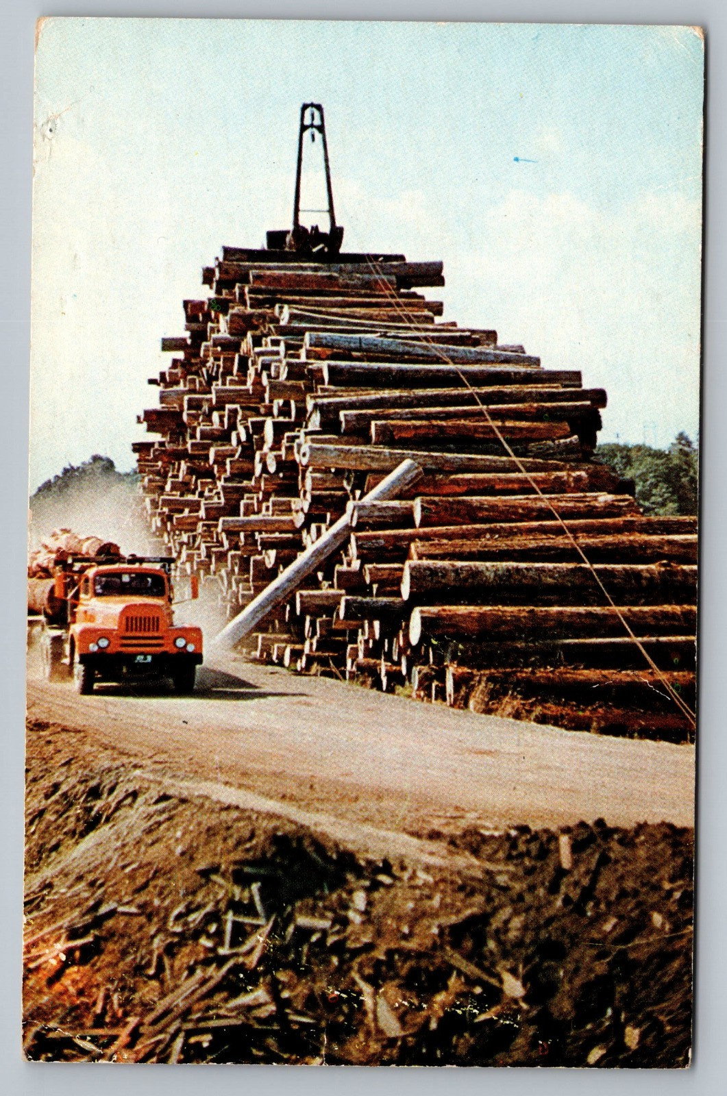 1962 Logging In Washington And Oregon Logging Truck Arriving Vintage Postcard