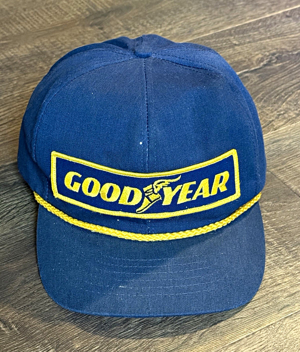 Vintage Goodyear #1 In Racing Snapback Hat Navy Blue Yellow Rope 