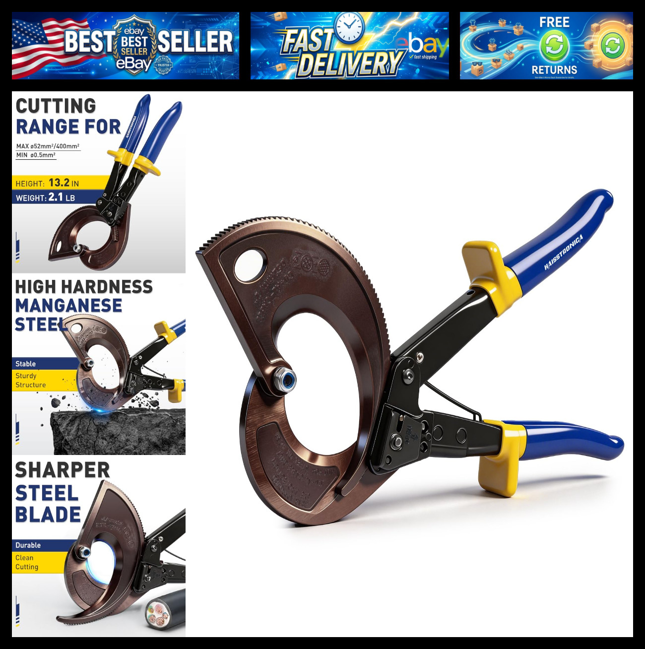haisstronica Ratchet Cable Cutters,Heavy Duty Wire Cutters for Cutting Electrica