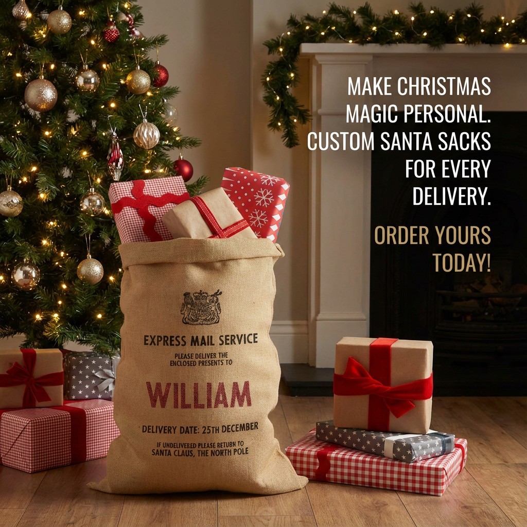 Harrow & Green USA Santa Sacks MEDIUM Burlap Personalized By US, shipped to You