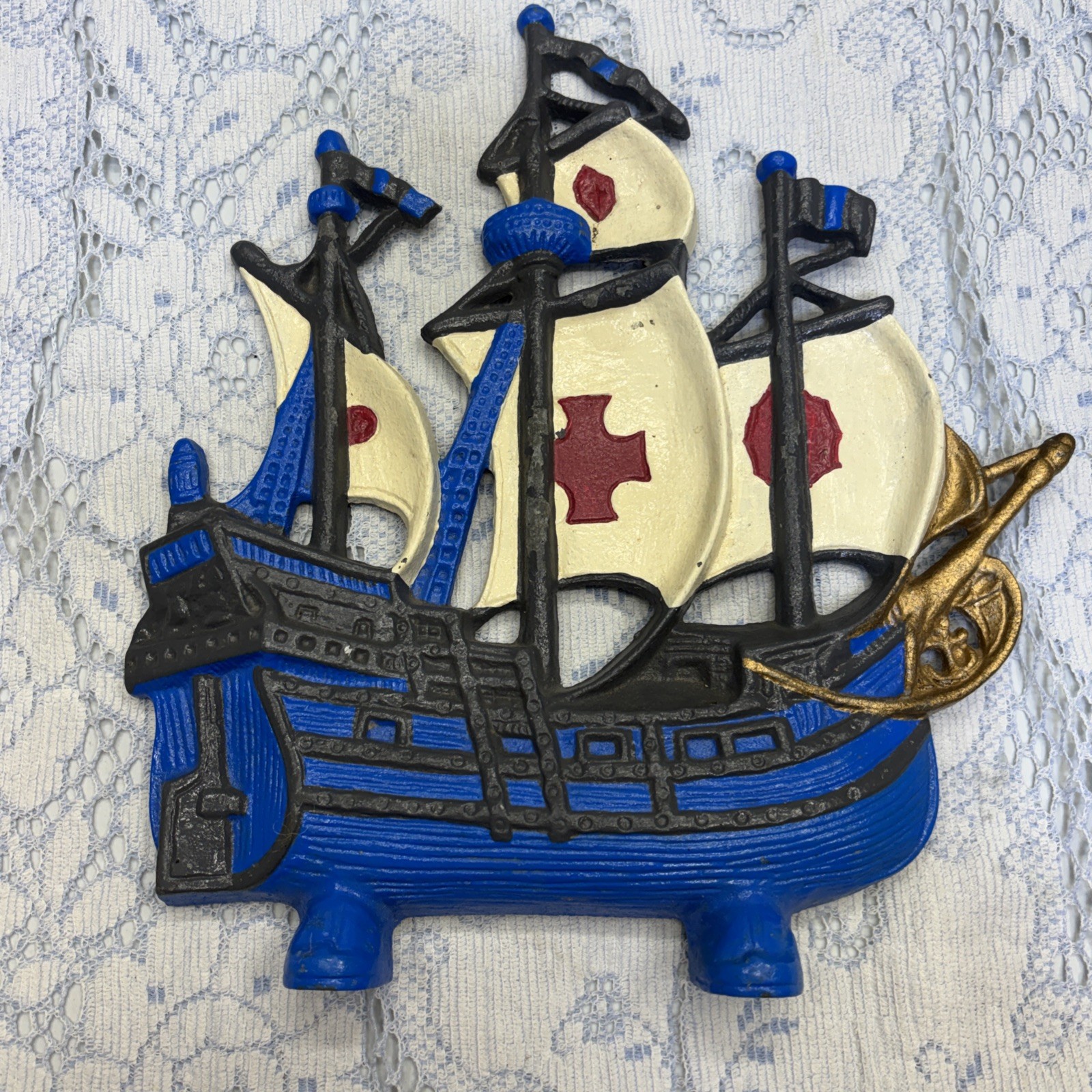Vintage Cast Crusaders Spanish Galleon Ship Door Stop