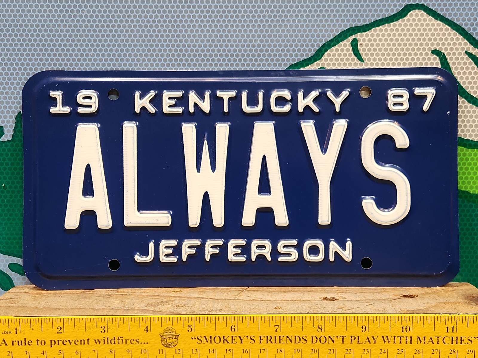 1987 Kentucky Vanity License Plate ALWAYS Forever Love All The Time White Blue