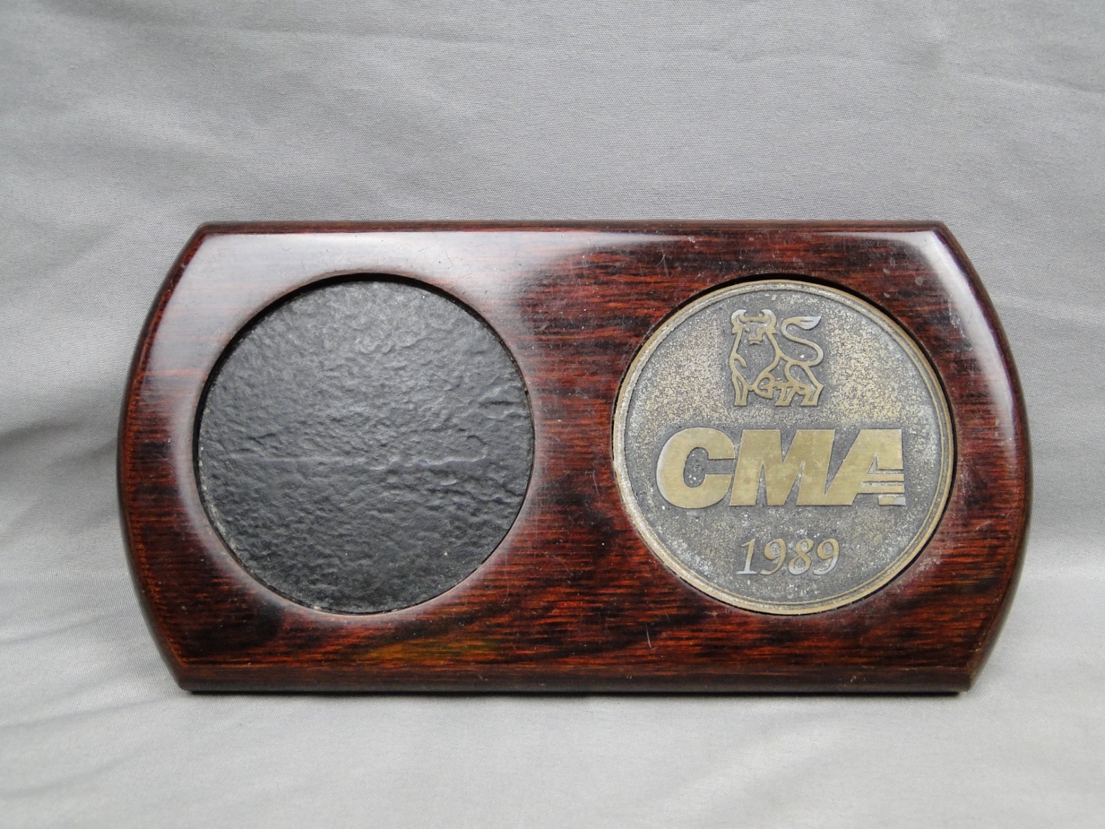 Vintage Merrill Lynch Coaster Wood Leather Brass CMA 1989
