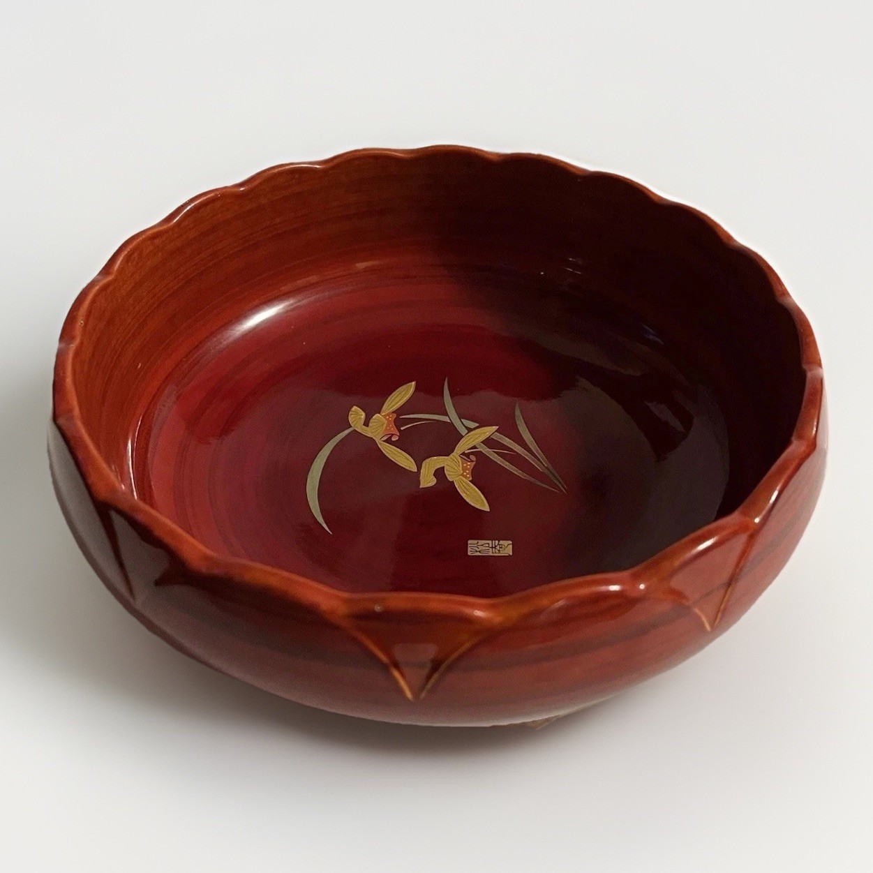 Japanese Aizu Lacquerware Bowl Sweets Dish Gold Orchid 8\