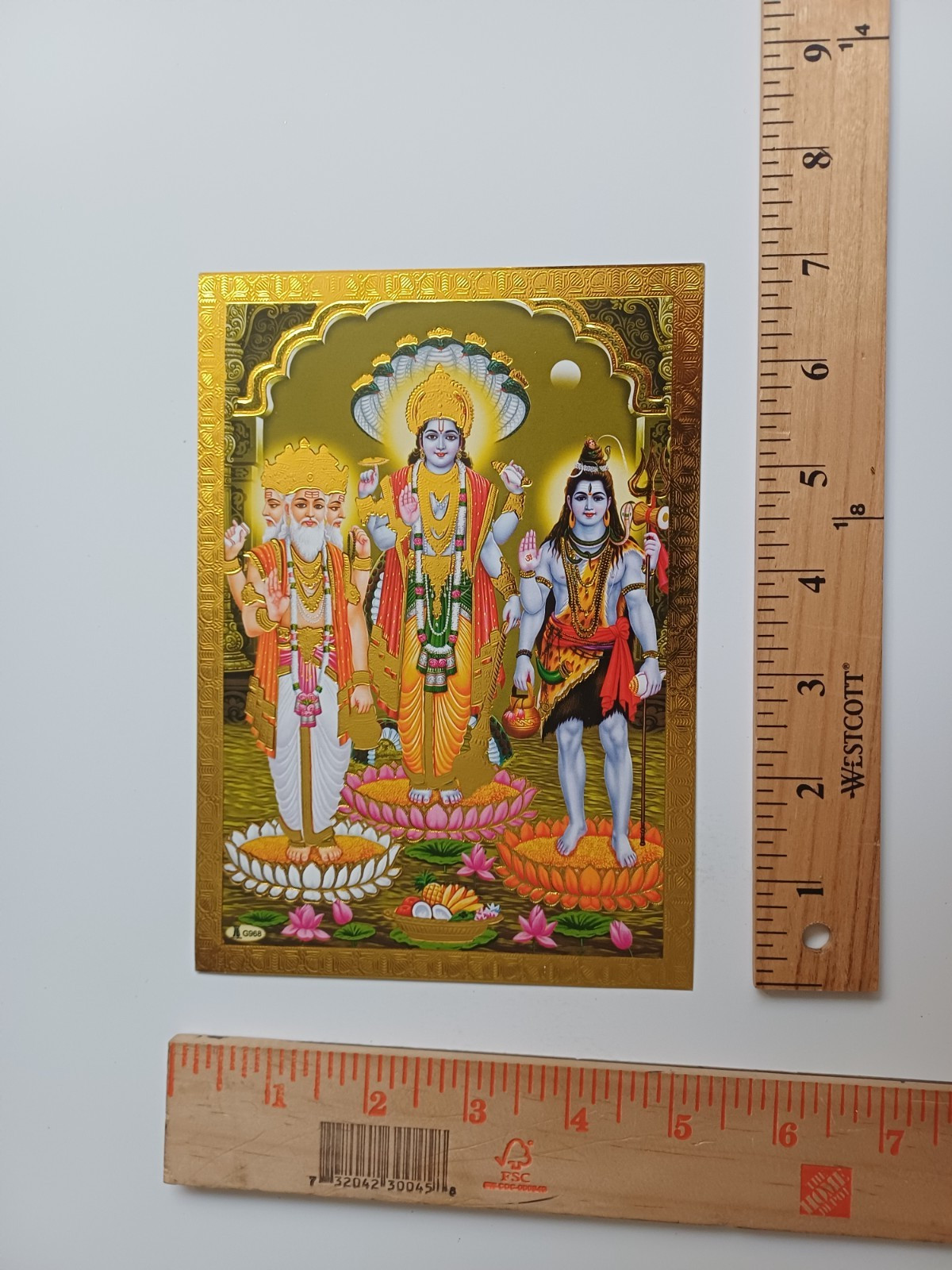 Hindu Tridev Lord Brahma Vishnu Shiva - Golden Foil Paper Poster 5x7