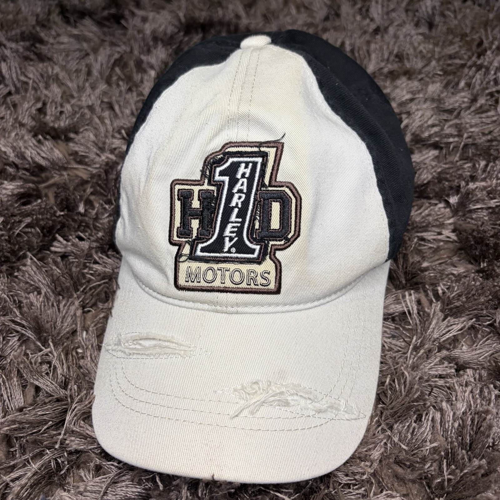 Vintage Harley-Davidson 1 Motors Distressed White & Black Cap