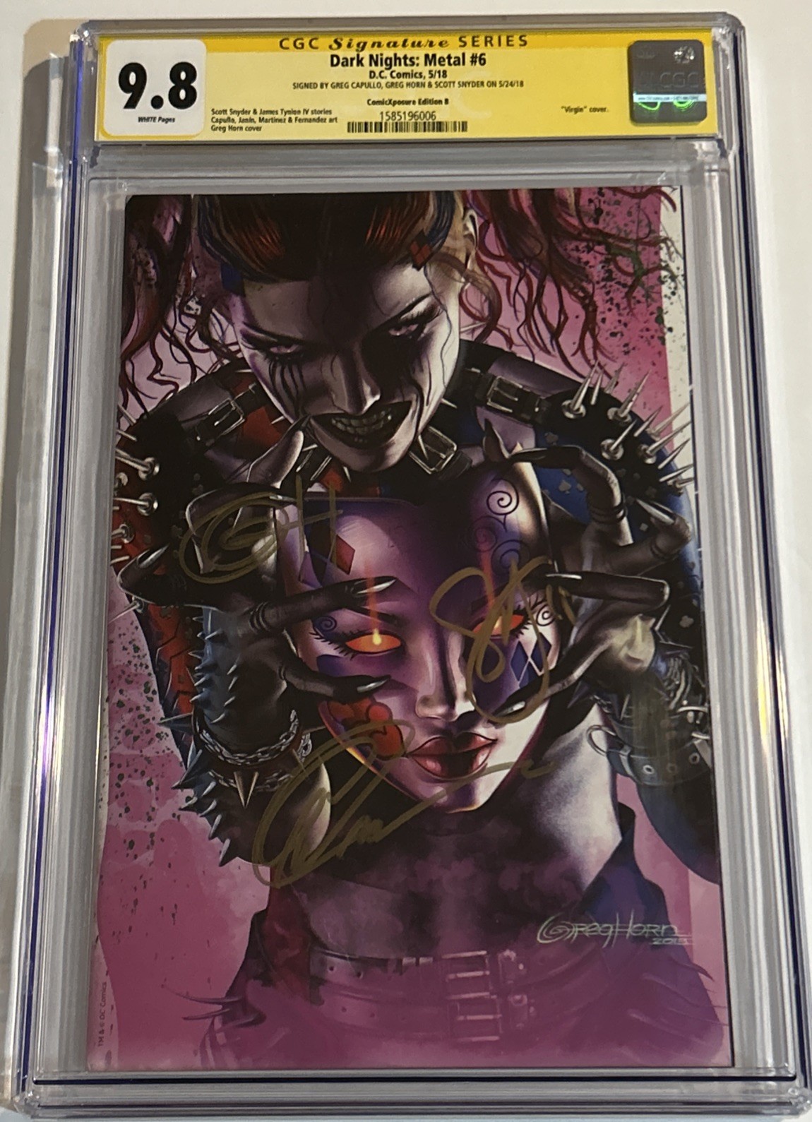 Harley Quinn DARK NIGHTS METAL 6- Signed By Snyder & Capullo & Horn CGC SS 9.8🔥