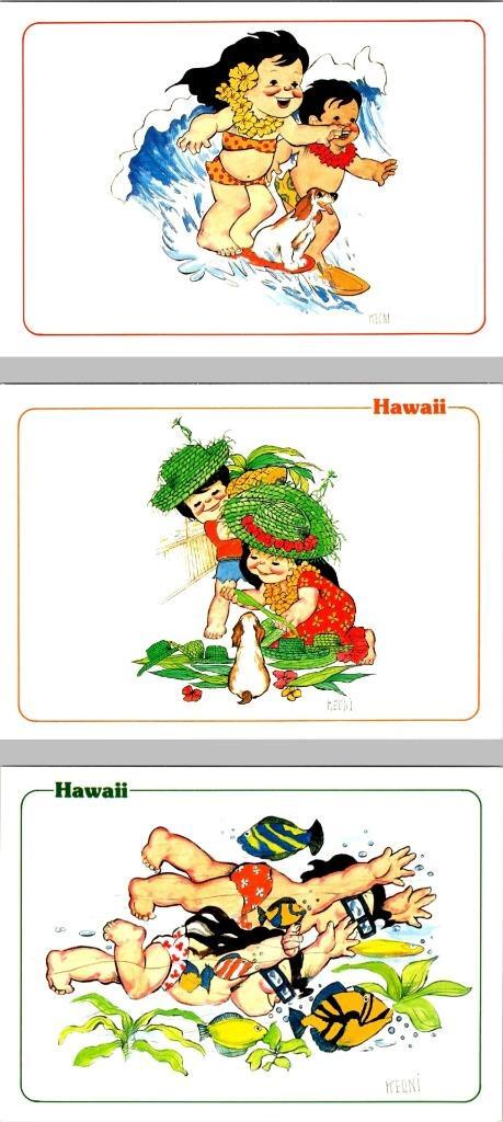 3~4X6 Postcards HI Hawaii HAWAII'S KEIKIS Island Children~Dog~Keiki ART By KEONI