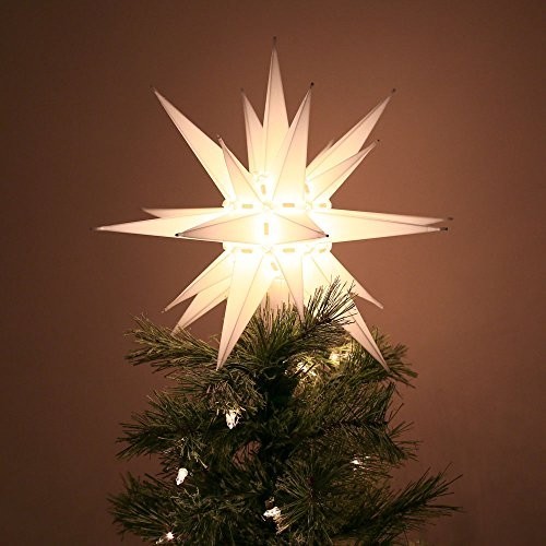 Light Tree Topper, 12 Inch, White, Rustic Holiday Decoration, Plastic