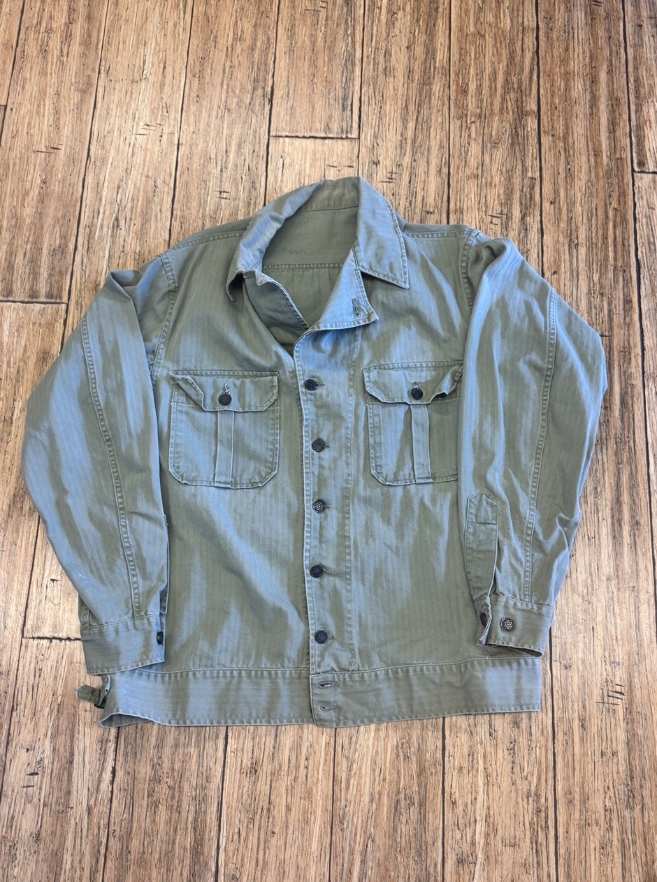 Vintage 1940s WW2 US Army HBT 13 Stars Combat Shirt Jacket OD7 