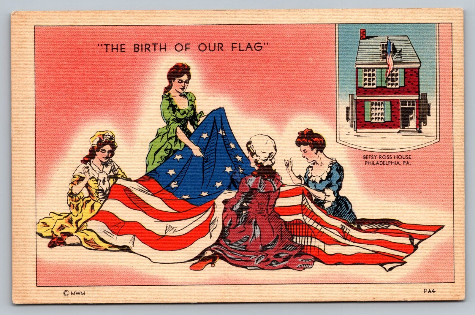 c1930 The Birth Of Our Flag United States Of America Linen Vintage Postcard