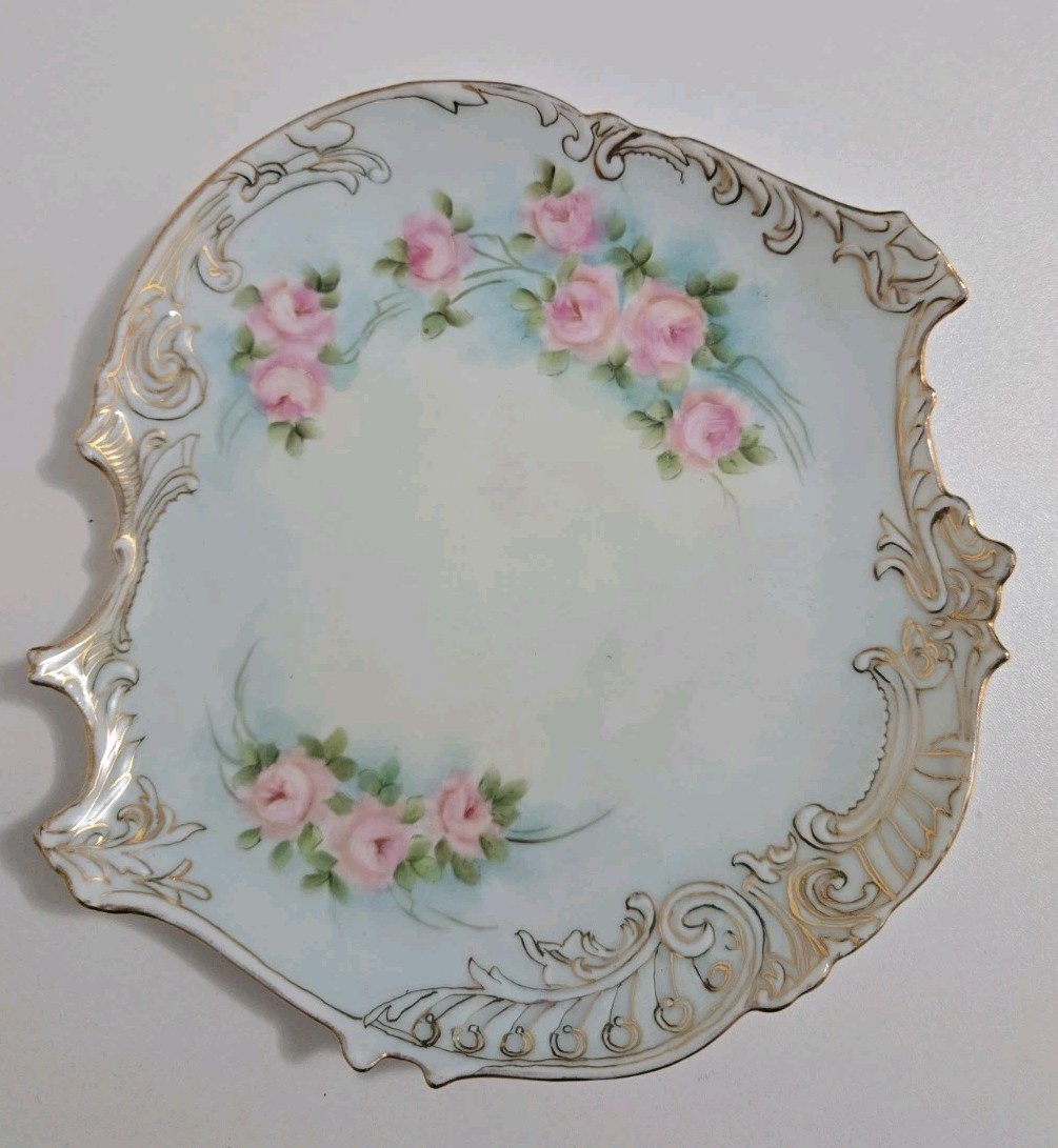 1910s Antique Plate Porcelain Austria Merkelsgrun Hand Painted 8.5