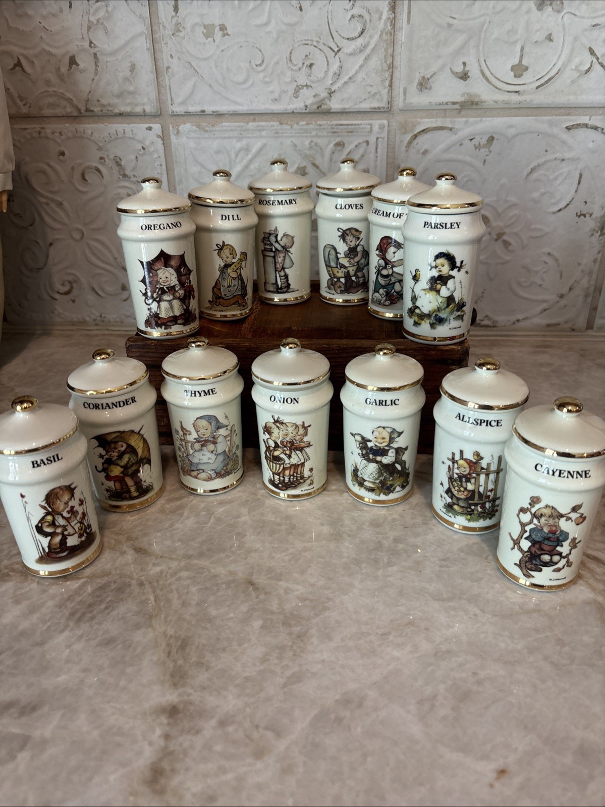 Vintage MJ Hummel Porcelain Spice Jars Set Kitchen Decor 1987 Japan 13pc