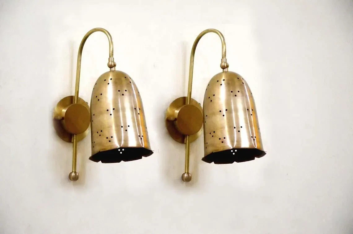 Set Of 2 Pcs Rare Perforated Raw Metal Wall Sconce Italian Lighting Italian Lamp