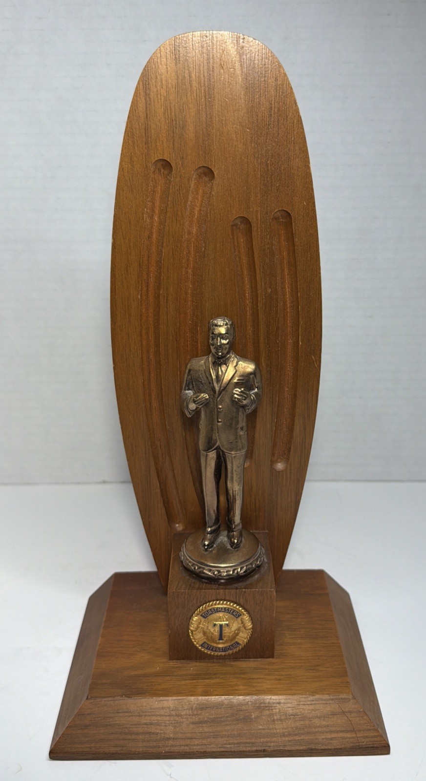 Vintage MCM Toastmasters International Trophy Wood Mid-Century Art Deco Rare