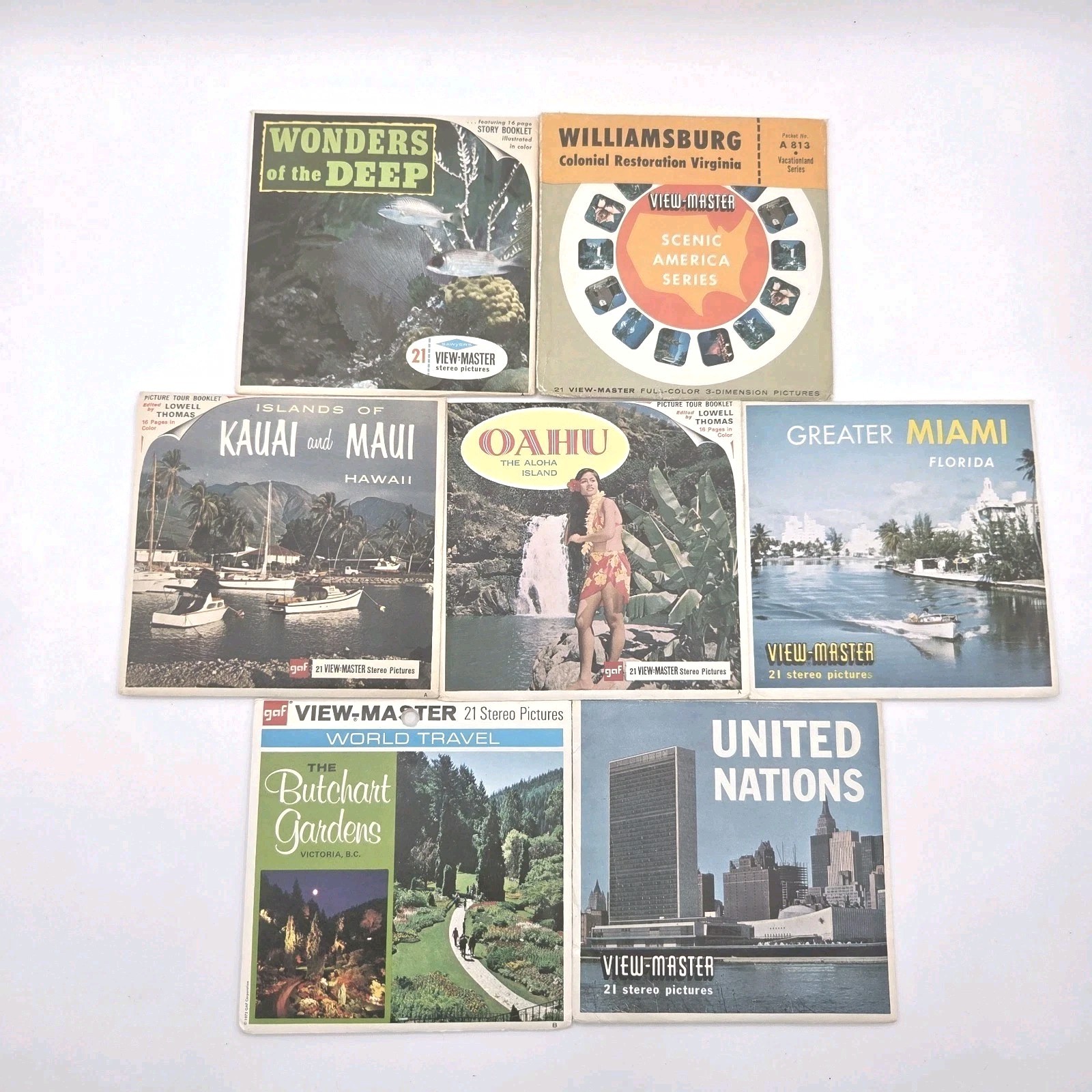LOT OF 7 VINTAGE GAF VIEW MASTER 3 REEL SETS TRAVEL/SEA LIFE EXCELLENT CONDITION