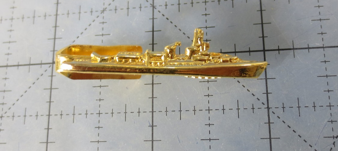 Naval Warship Tie Clip, WWII Military Cruiser Ship Tie Bar, Hilborn Hamburger