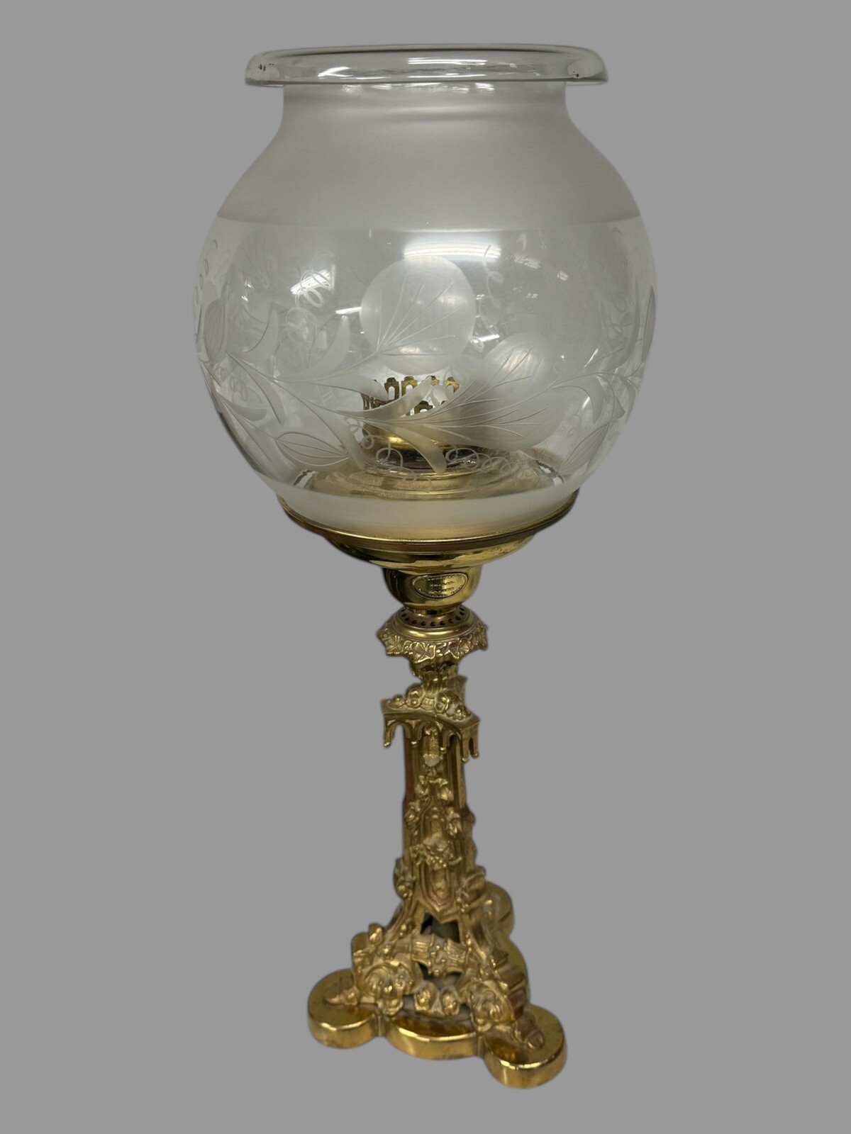Antique Cornelius & Co. Astral Lamp with Etched Glass Shade
