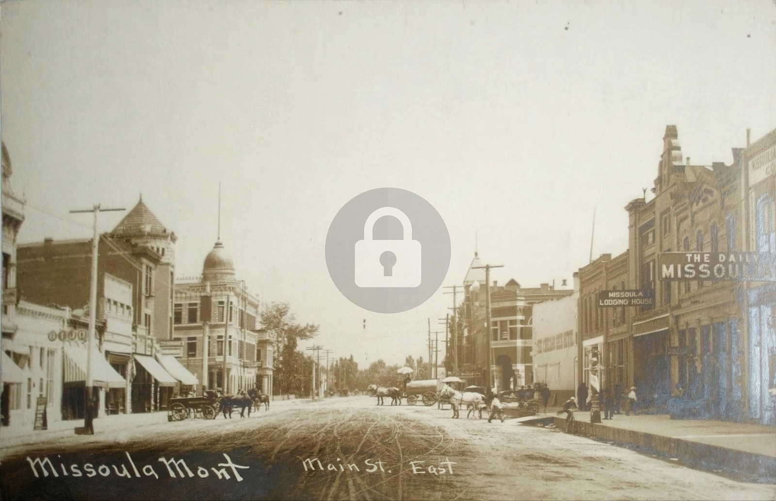 Missoula MT Main St. East Horse & Wagon RPPC Photo Postcard COPY