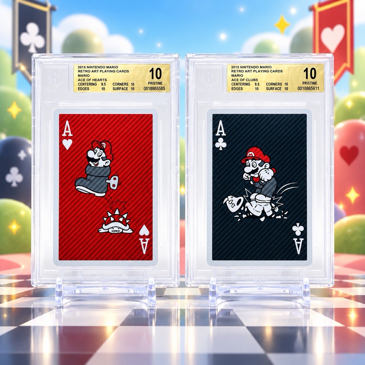 ✨2015 Nintendo Mario Retro Art Playing Cards Ace Hearts & Clubs-BGS PRISTINE 10✨