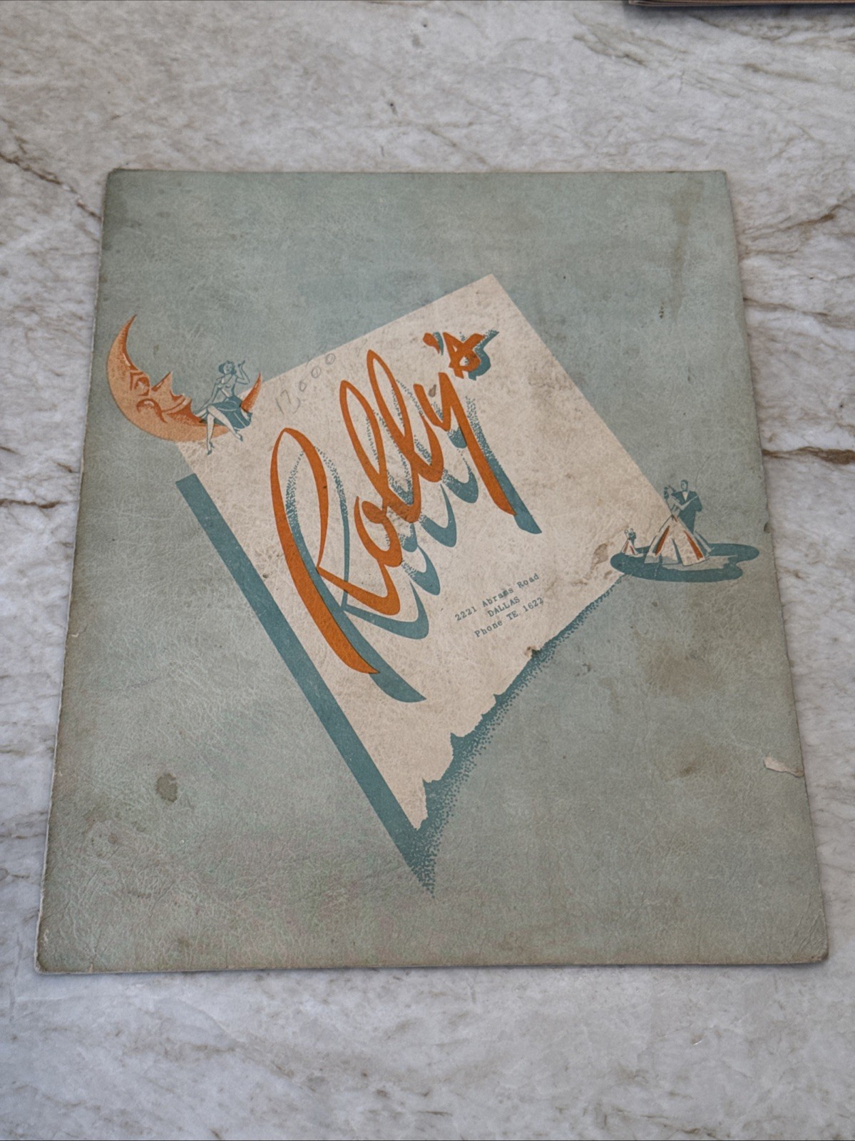 Vintage c. 1940 Robby’s Restaurant Abrams Road Dallas Texas TX Paper Moon Menu