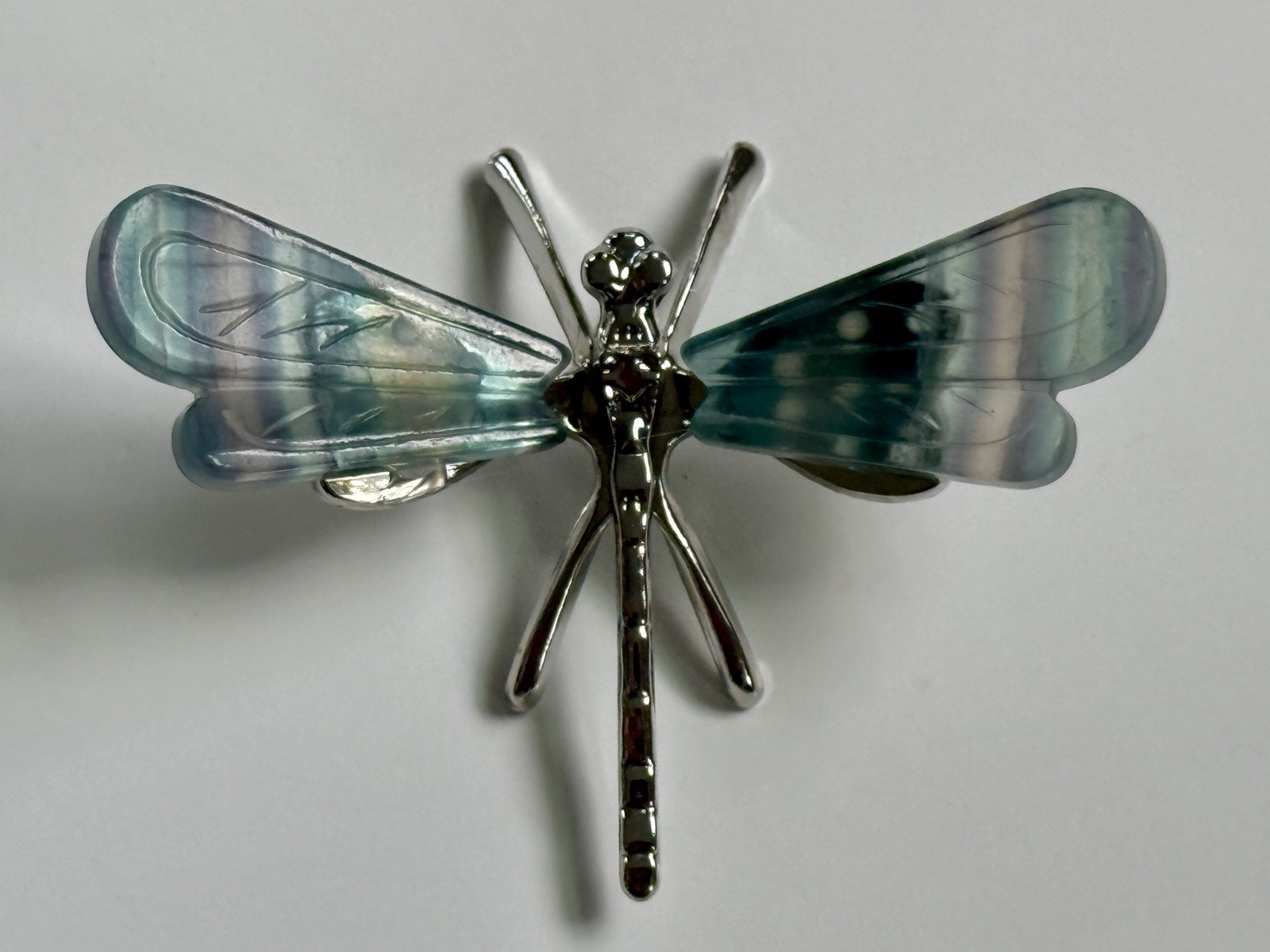 Genuine Rainbow Fluorite Dragonfly Carving Sculpture Gift 2.1 oz
