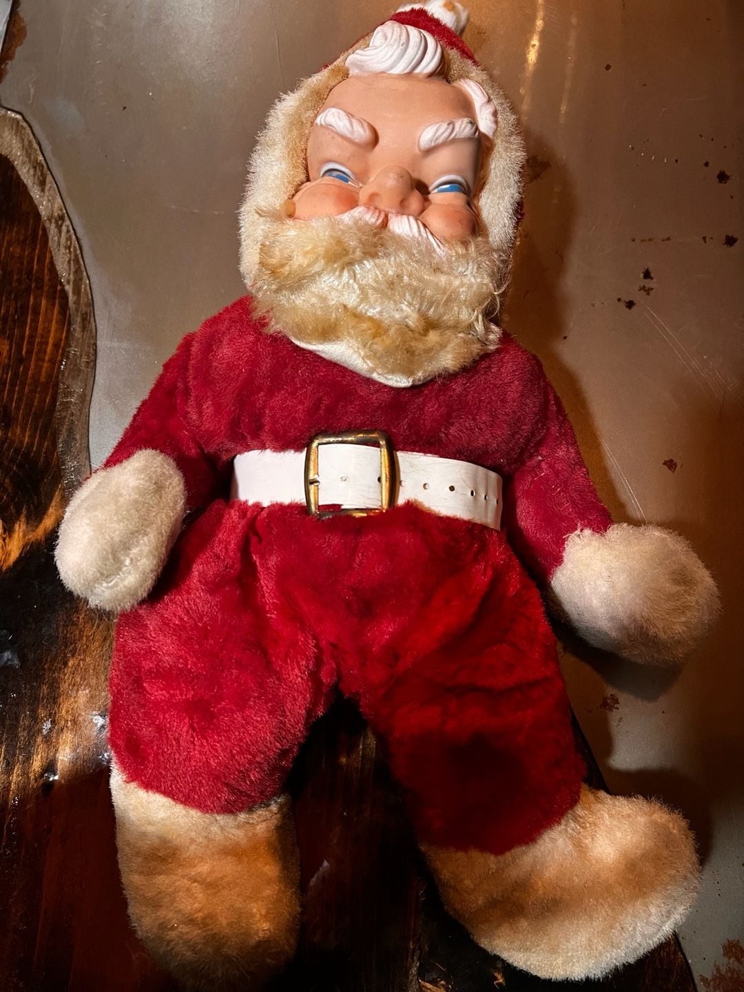 Vintage Rushton Style Rubber Face Santa Claus Plush Doll Toy