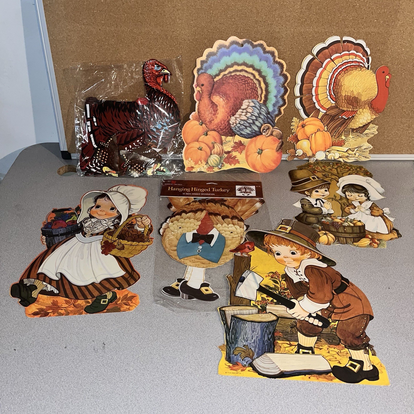 Vintage Thanksgiving Die Cut Decoration Lot Of 9 Pilgrims Harvest Mixed