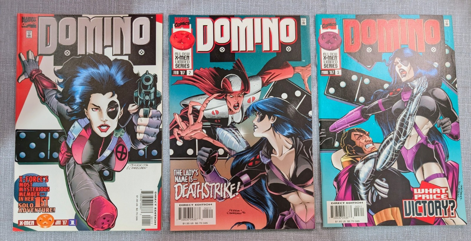 DOMINO #1 2 3 LOT COMPLETE SET 1ST SOLO RUN MARVEL COMICS 1997 DEATHSTRIKE VF/NM