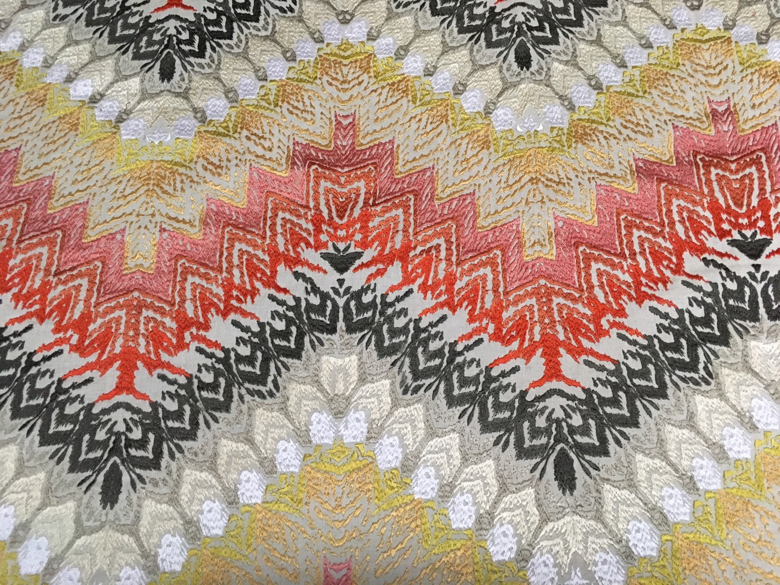 Nina Campbell Embroidered Chevron Upholstery Fabric Mardi Gras Coral Gold 0.85yd