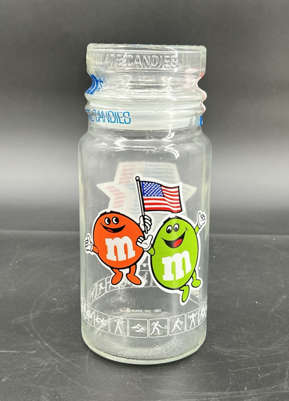 Vintage 1984 Los Angeles USA Olympics M&M’s Glass Candy Jar Lid Sealed NEW