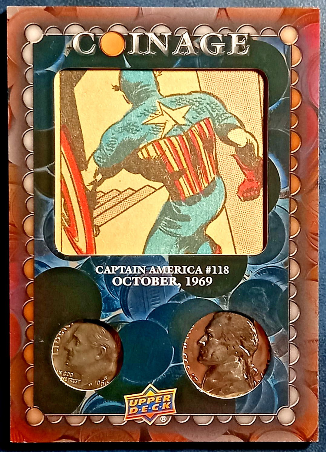 CAPTAIN AMERICA 2020 UPPER DECK MARVEL AGES COINAGE OCTOBER 1969 #CA-118 6/15 SP