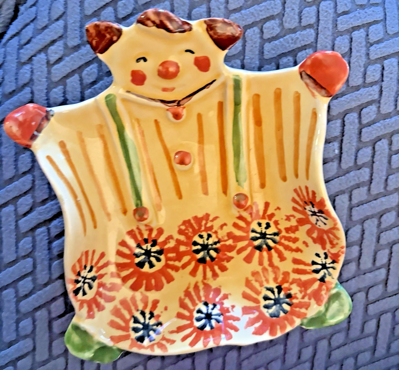 Vintage Hand Painted Italian Pottery Clown Hanging Trinket Bowl Dish Plate
