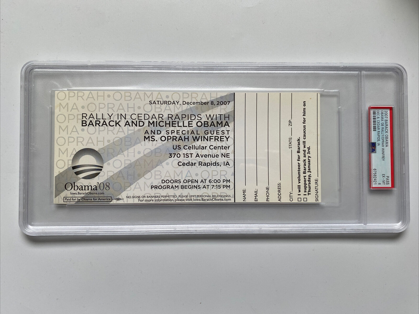 2007 President Barack Obama & Oprah Winfrey Iowa Presidential Campaign Ticket