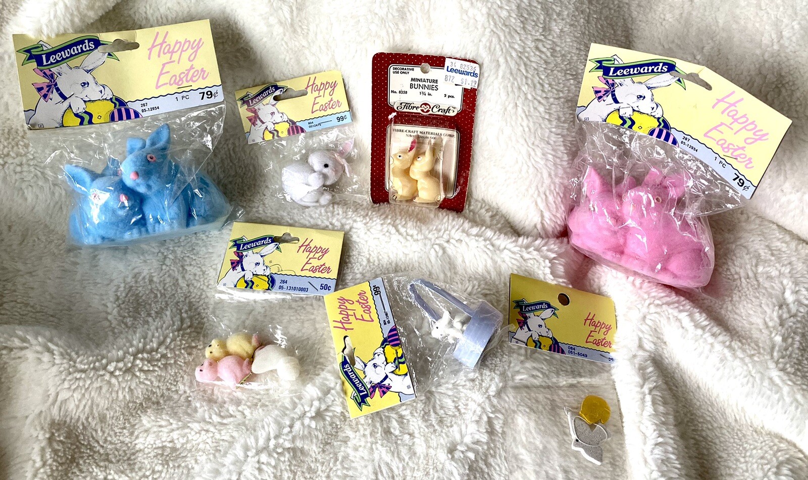New Vintage Leewards Happy Easter LOT Blue & Pink Rabbits, Chicks, Craft Figures