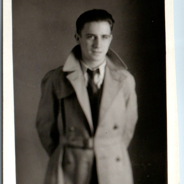 c1930s Dapper Young Man Trench Coat Overcoat Snapshot Photo Necktie