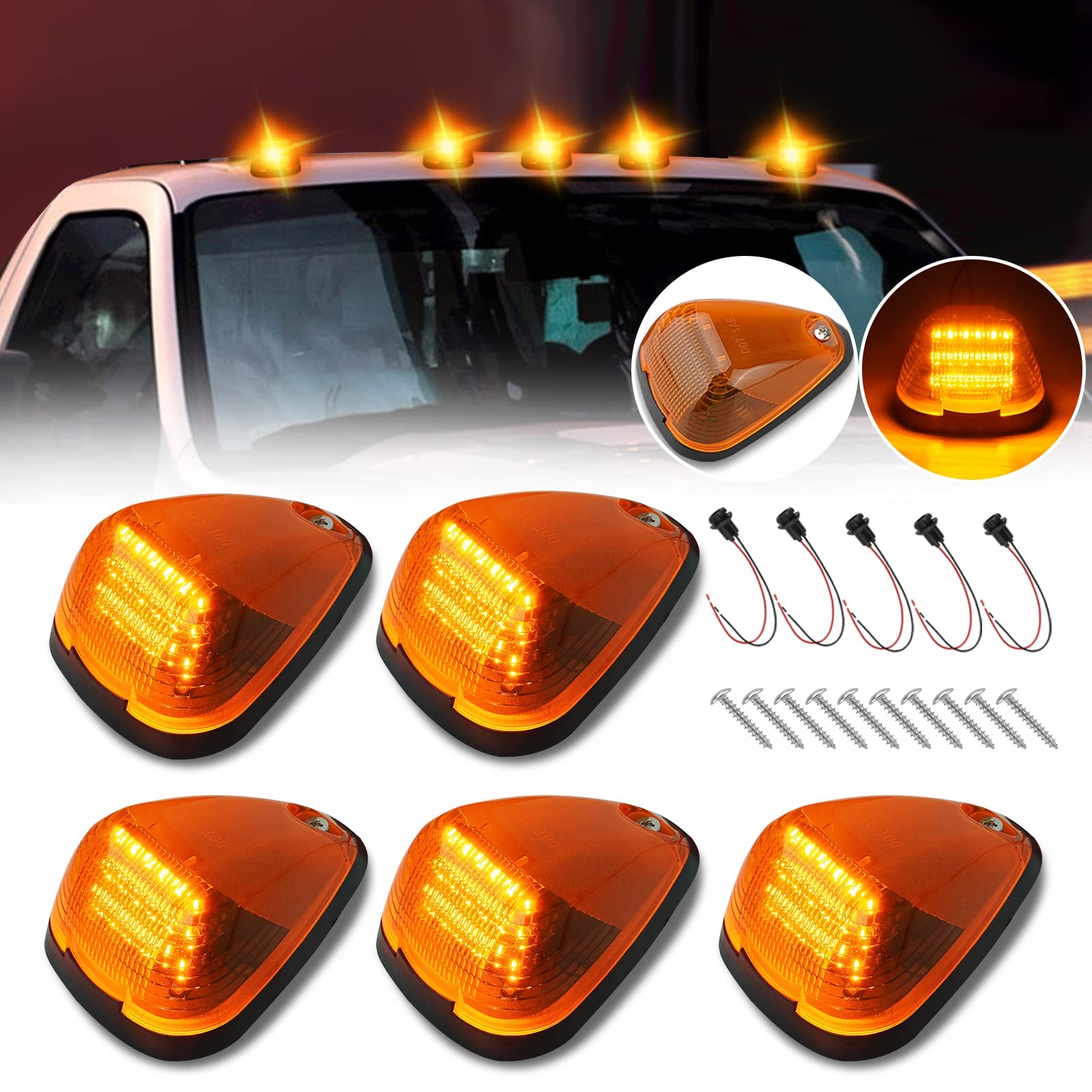 LED Cab Roof Marker Lights 18pcs Amber Chips Compatible with 1999-2016 Ford