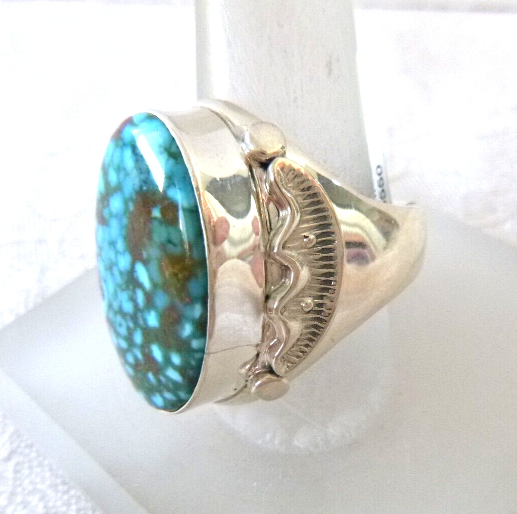 Navajo Allen Tolino Sonoran Web Turquoise Ring 925 Sterling Silver Sz 10